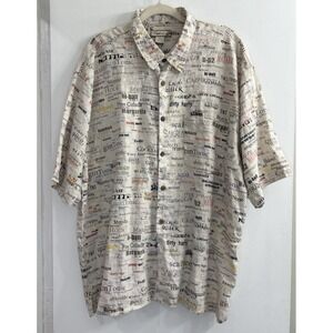 Bohio Mens 2X Linen Cocktail Drink Print Short Sleeve Button Down Shirt Beige